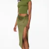 Skirts-Dynamite Naia Sculpt Midi Skirt With Slit Green