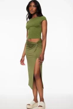 Skirts-Dynamite Naia Sculpt Midi Skirt With Slit Green
