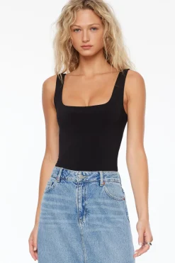 Tees & Tanks | Bodysuits-Dynamite Nessa Sculpt Sleeveless Bodysuit Black