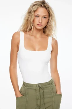 Tees & Tanks | Bodysuits-Dynamite Nessa Sculpt Sleeveless Bodysuit White