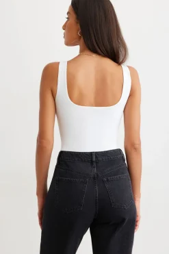 Tees & Tanks | Bodysuits-Dynamite Nessa Sculpt Sleeveless Bodysuit White