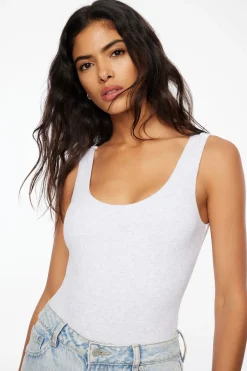 Bodysuits-Dynamite Nessa Sleeveless Ribbed Bodysuit Grey