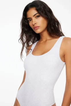 Bodysuits-Dynamite Nessa Sleeveless Ribbed Bodysuit Grey