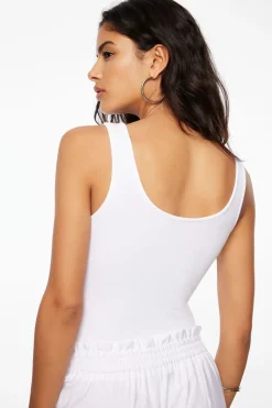 Bodysuits-Dynamite Nessa Sleeveless Ribbed Bodysuit White