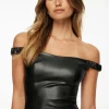 Tees & Tanks | Online Exclusives-Dynamite Off Shoulder Faux Leather Top Black