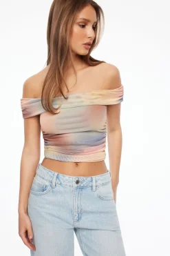 Tees & Tanks | Tees & Tanks-Dynamite Off Shoulder Floral Mesh Top Pink