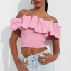 Blouses & Tops | Blouses & Tops-Dynamite Off Shoulder Gathered Linen Top PINK