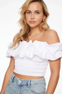 Blouses & Tops | Blouses & Tops-Dynamite Off Shoulder Gathered Linen Top White