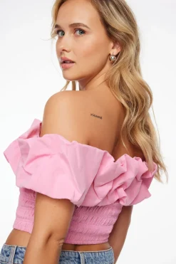 Blouses & Tops | Blouses & Tops-Dynamite Off Shoulder Gathered Linen Top PINK