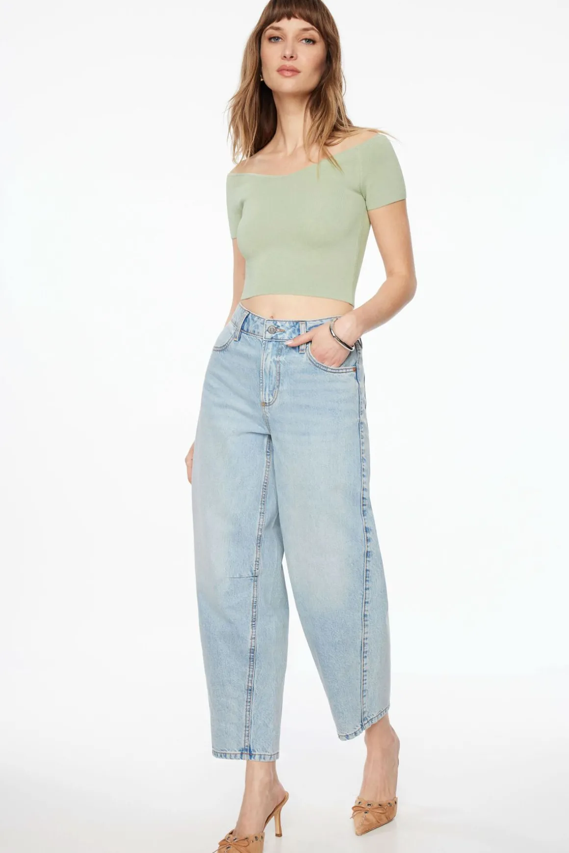 Tees & Tanks | Sweaters & Cardigans-Dynamite Off Shoulder Knit Top Green