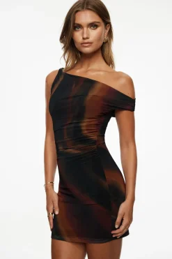 Dresses & Jumpsuits | Mini Dresses-Dynamite Off Shoulder Mesh Mini Dress Burgundy