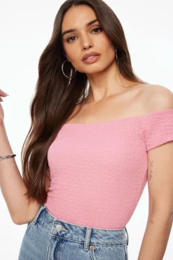 Tees & Tanks | Sleeveless Tops-Dynamite Off Shoulder Popcorn Textu Top Red