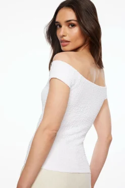 Tees & Tanks | Sleeveless Tops-Dynamite Off Shoulder Popcorn Textured Top White