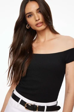 Tees & Tanks | Sleeveless Tops-Dynamite Off Shoulder Popcorn Textured Top Black