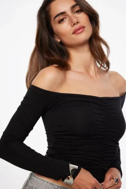 Tees & Tanks | Tees & Tanks-Dynamite Off Shoulder Ruched Top Black