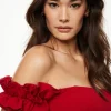 Tees & Tanks | Online Exclusives-Dynamite Off Shoulder Ruffled Top Red