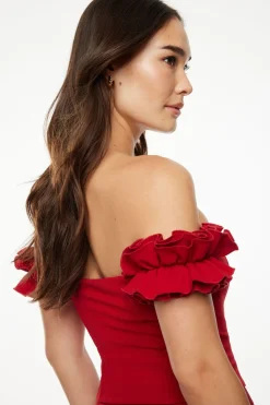 Tees & Tanks | Online Exclusives-Dynamite Off Shoulder Ruffled Top Red