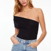 Bodysuits-Dynamite One Shoulder Draped Bodysuit Black