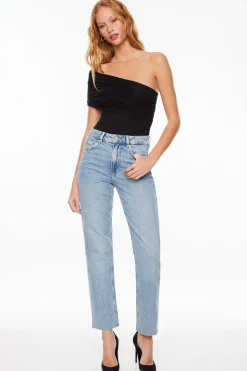 Bodysuits-Dynamite One Shoulder Draped Bodysuit Black