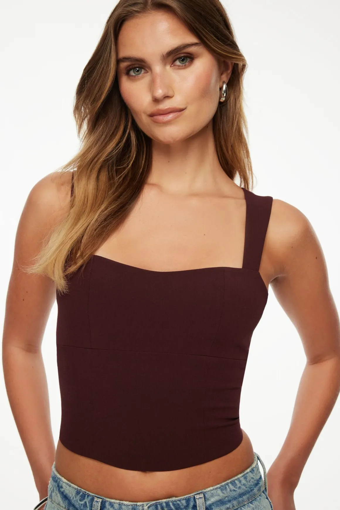 Blouses & Tops | Blouses & Tops-Dynamite Open Back Corset Top Burgundy