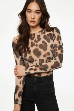 Tees & Tanks | Tees & Tanks-Dynamite Open Back Mesh Bodysuit Brown