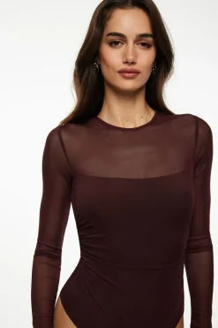 Tees & Tanks | Online Exclusives-Dynamite Open Back Mesh Bodysuit Burgundy