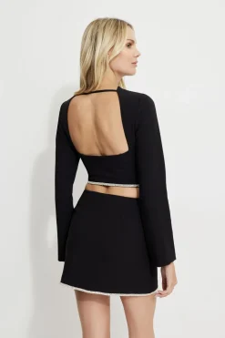 Blouses & Tops | Matching Sets-Dynamite Open Back Rhinestone Long Sleeve Top Black