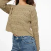 Sweaters & Cardigans | Sweaters-Dynamite Open Knit Crewneck Sweater Brown