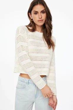 Sweaters & Cardigans | Sweaters-Dynamite Open Knit Crewneck Sweater White