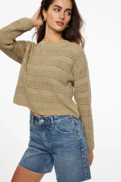 Sweaters & Cardigans | Sweaters-Dynamite Open Knit Crewneck Sweater Brown