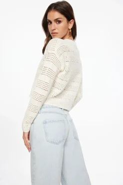 Sweaters & Cardigans | Sweaters-Dynamite Open Knit Crewneck Sweater White