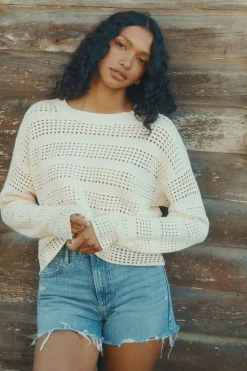 Sweaters & Cardigans | Sweaters-Dynamite Open Knit Crewneck Sweater White