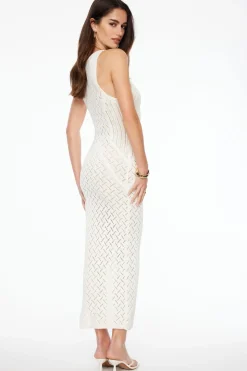 Dresses & Jumpsuits | Midi & Maxi Dresses-Dynamite Open Knit V-Neck Maxi Dress White