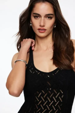 Dresses & Jumpsuits | Midi & Maxi Dresses-Dynamite Open Knit V-Neck Maxi Dress Black