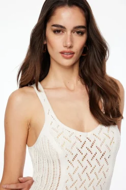 Dresses & Jumpsuits | Midi & Maxi Dresses-Dynamite Open Knit V-Neck Maxi Dress White