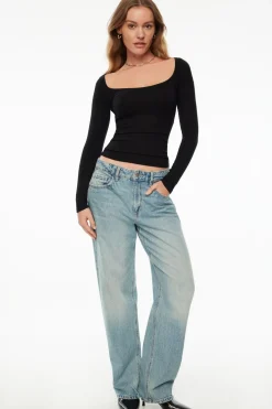 Tees & Tanks | Tees & Tanks-Dynamite Ophelia Ribbed Long Sleeve T Shirt Black