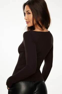 Tees & Tanks | Tees & Tanks-Dynamite Ophelia Ribbed Long Sleeve T Shirt Brown