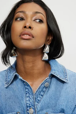 Earrings-Dynamite Oversized Double Trapezoid Earrings Gray