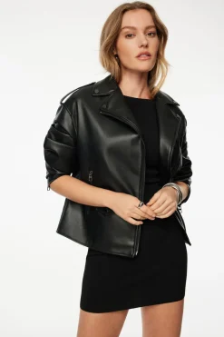 Coats & Jackets | Classic Coats-Dynamite Oversized Faux Leather Biker Jacket Black