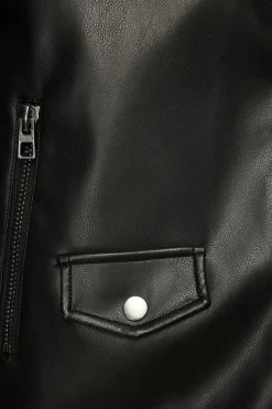 Coats & Jackets | Classic Coats-Dynamite Oversized Faux Leather Biker Jacket Black