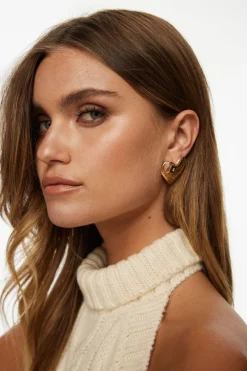 Earrings-Dynamite Oversized Hammered Heart Earrings Yellow