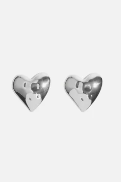 Earrings-Dynamite Oversized Hammered Heart Earrings Gray