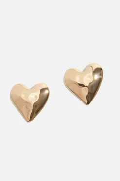 Earrings-Dynamite Oversized Hammered Heart Earrings Yellow