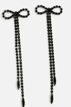 Earrings-Dynamite Oversized Hanging Gem Bow Earrings Black