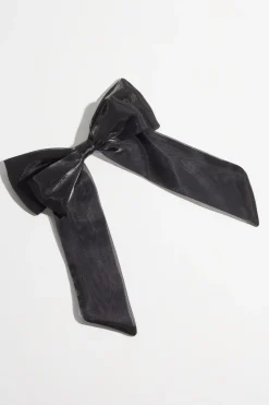 Hair Accessories-Dynamite Oversized Organza Bow Hair Clip Black