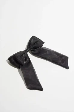 Hair Accessories-Dynamite Oversized Organza Bow Hair Clip Black