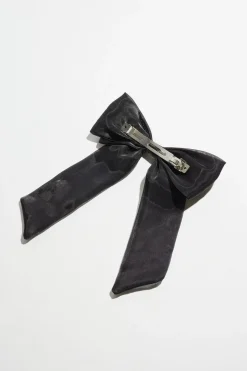 Hair Accessories-Dynamite Oversized Organza Bow Hair Clip Black