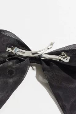 Hair Accessories-Dynamite Oversized Organza Bow Hair Clip Black