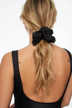 Hair Accessories-Dynamite Oversized  Satin Scrunchie Black