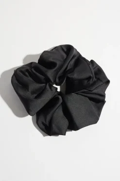 Hair Accessories-Dynamite Oversized  Satin Scrunchie Black